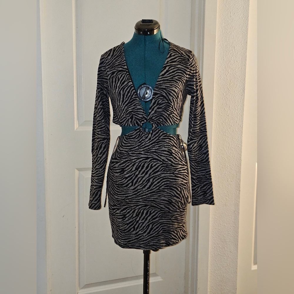 Fashion Nova Zebra-Print Mini Dress - Black & Gray